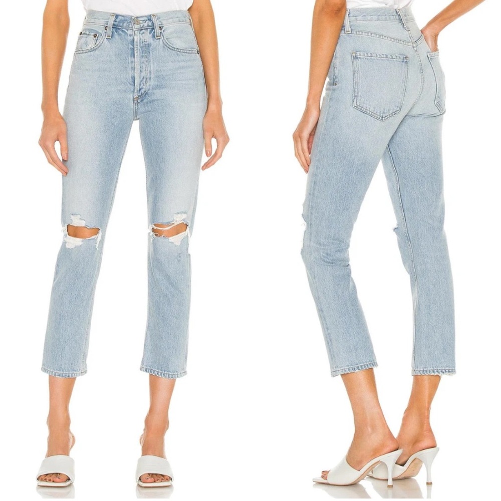 nwt agolde Riley High Rise Straight Crop in Clear Skies